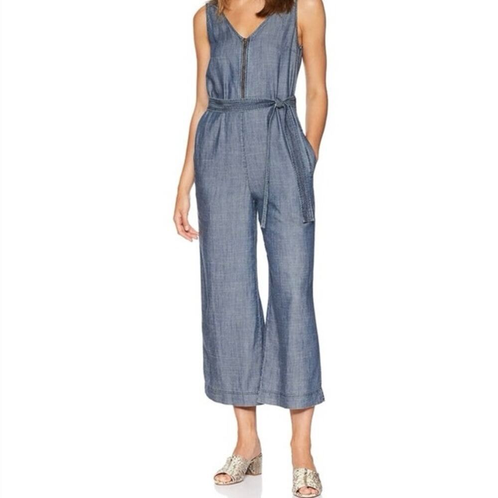 Trina Turk California Dreaming Palo Alto Chambray Tie Cropped Jumpsuit